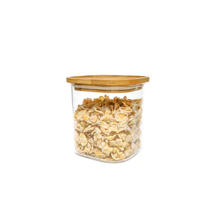 Pote de Vidro Empilhável com Tampa de Bambu 800ml - Oikos