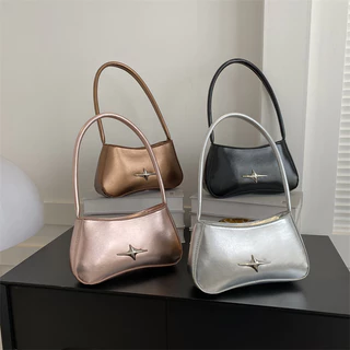 Bolsa Decorativa de Moda com um ombro para o braço Sólido Cor Metal Decorativo Pequena Quadrada