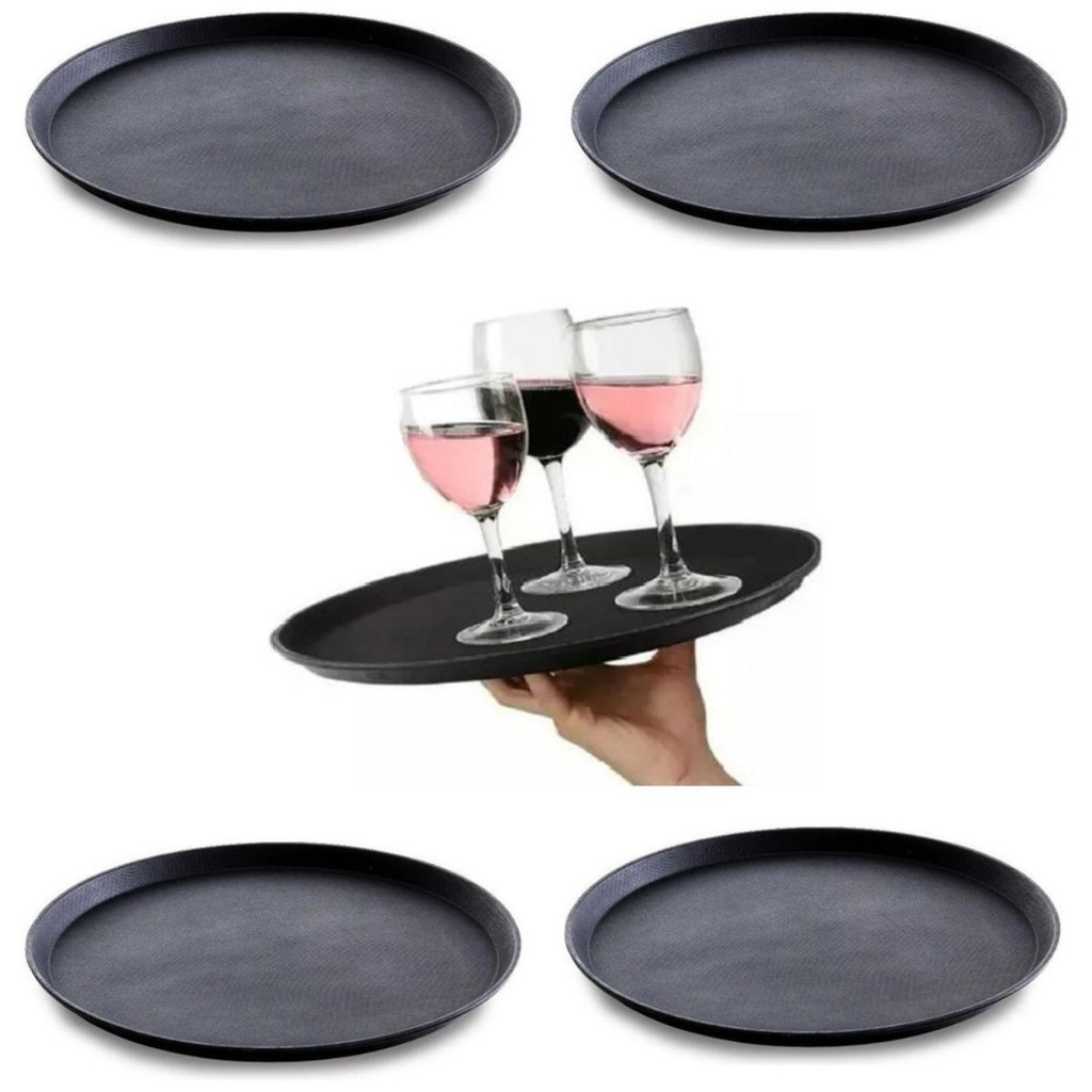KIT 5 Bandejas Redonda Antiderrapante 40 cm Garçon Bar