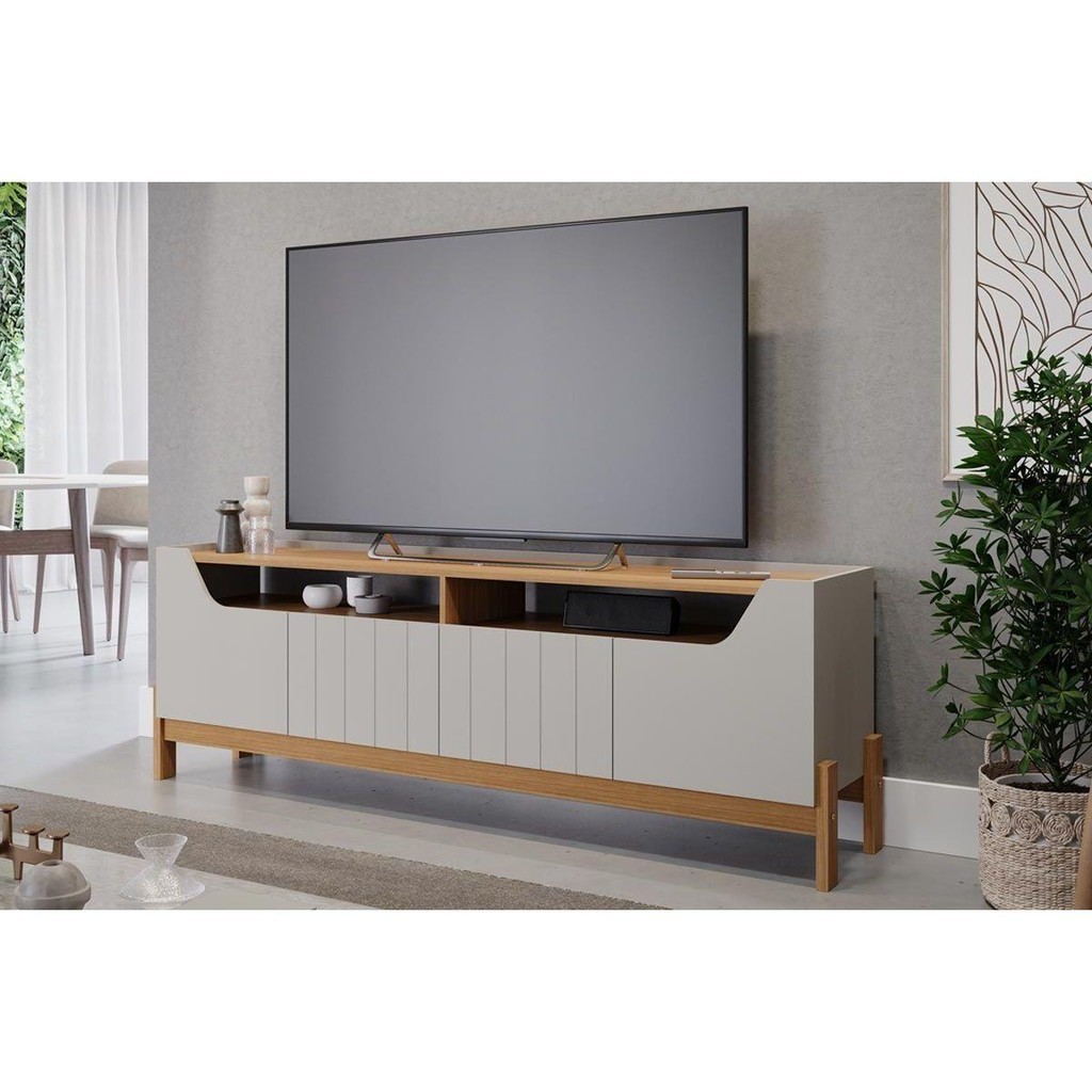 Rack Bancada p/TV até 70 Pol Moema 100% MDF c/ Nichos e Pés 185cm Off ...