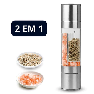Moedor Sal e Pimenta Manual Duplo Gourmet Manual 2 Em 1 Aço Inox Pequeno