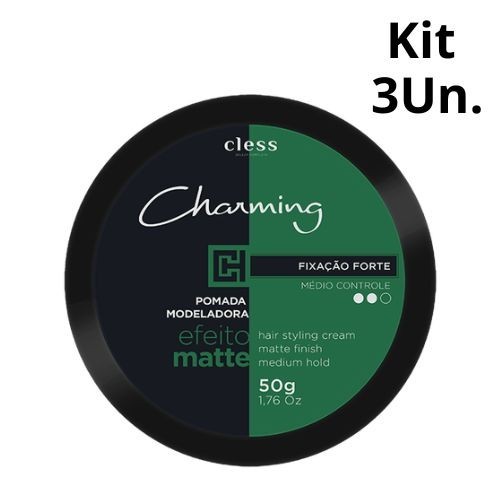 Kit C/3 Pomadas Modeladoras Forte Efeito Matte 50g - Charming Men