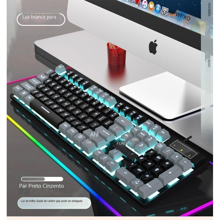 Teclado Mecânico De Computador Para Jogos Luminoso Com Fio teclado fosco Proteção contra salpicos