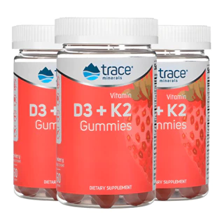 Kit 3x Trace Minerals Vitamina D3 + K2 60Goma Morango Importado /Made in Usa