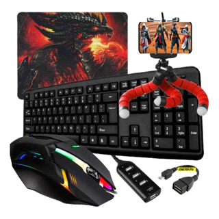Kit Gamer Completo Mobilador Teclado Mouse Top Led Cor Do Teclado Preto Cor Do Mouse Preto / Tipo C em Oferta na Shopee