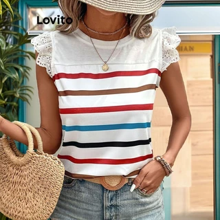 Lovito Regata feminina casual com costura em tecido listrado LNL77314