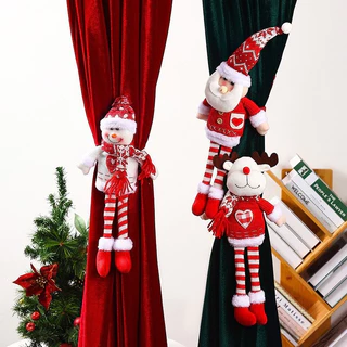 JIONS Nova decoração de Natal, tecido de malha, pingentes de cortina de Papai Noel de pernas longas, boneca de Natal itens de vestir para casa