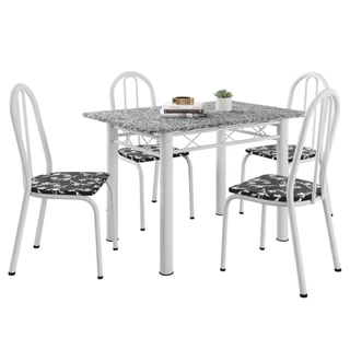 Conjunto Sala De Jantar Mesa Sara Com 4 Cadeiras Diva 1,20m Granito Branco/Floral Artefamol