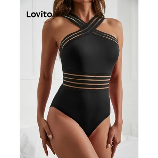 Lovito Malha sexy de contraste simples, peças únicas para mulheres LNL77389