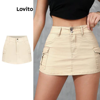 Lovito Shorts jeans casual com bolso simples para mulheres L99ED930