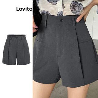 Lovito Short casual plissado liso para mulheres L99ED171