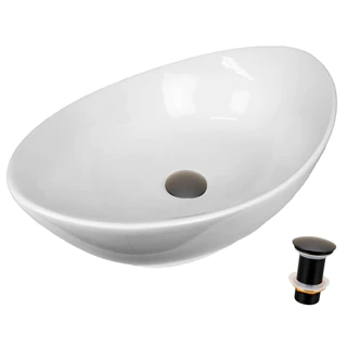 Cuba Banheiro Apoio Oval Louça Porcelana Canoa Válvula Preta