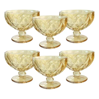Jogo 6 Taças De Vidro Ambar Sobremesa Diamante Sorvete Açai Luxo 400ml