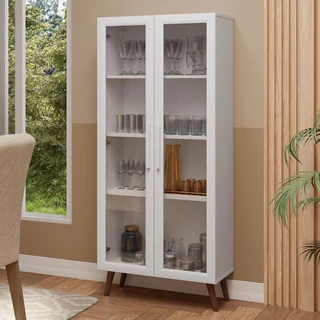Cristaleira 70 cm 2 Portas de Vidro com Pés Cônicos Branco/Marrom Madesa em Oferta na Shopee
