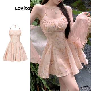 Lovito Vestido fofo com estampa floral Ditsy para mulheres LBA82160