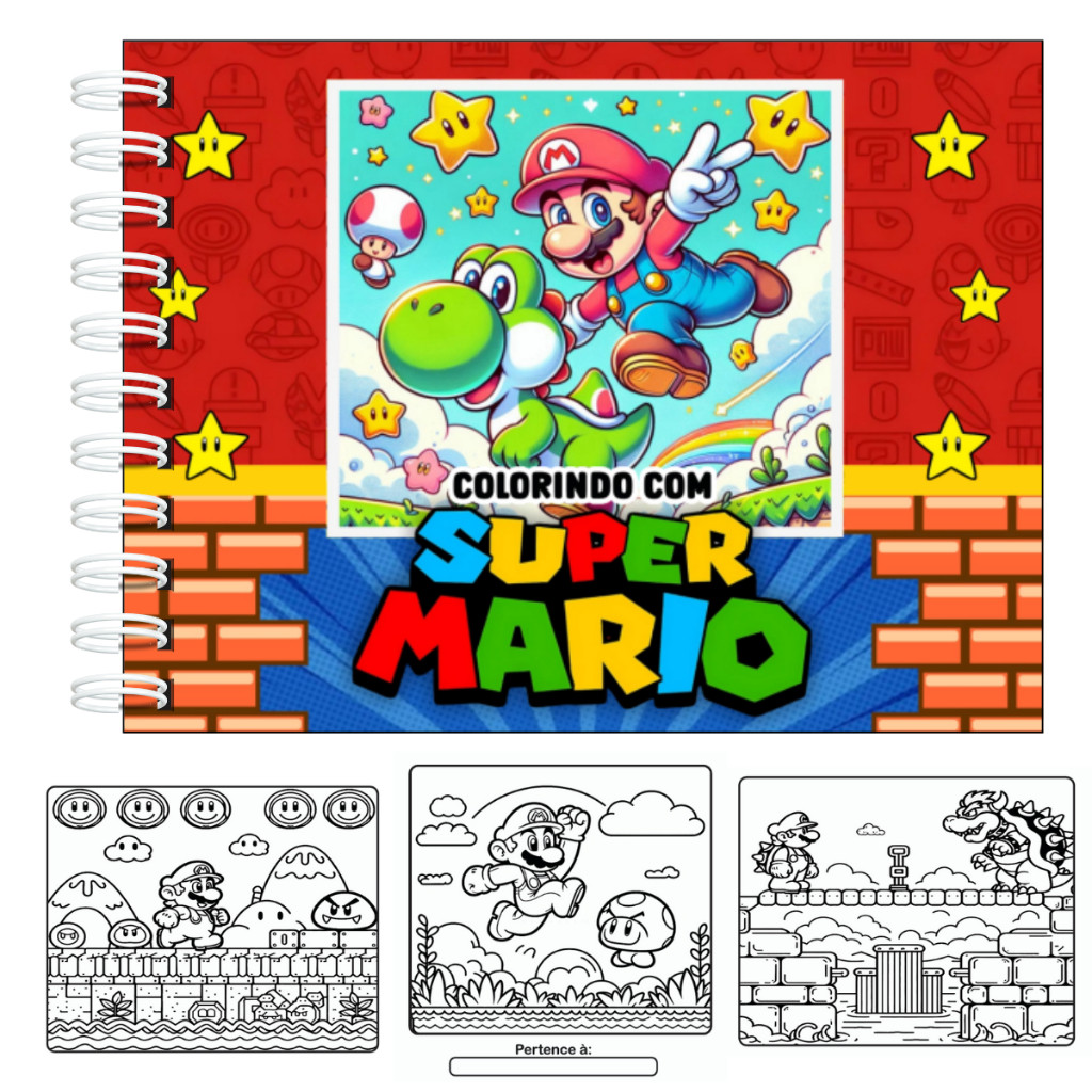 Livro de Colorir SUPER MARIO Capa Dura 50 Folhas + Acetato ENVIO IMEDIATO em Oferta na Shopee