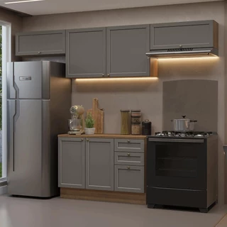 Armário de Cozinha Completa 280 cm Rustic/Cinza Vik Madesa 01 em Oferta na Shopee