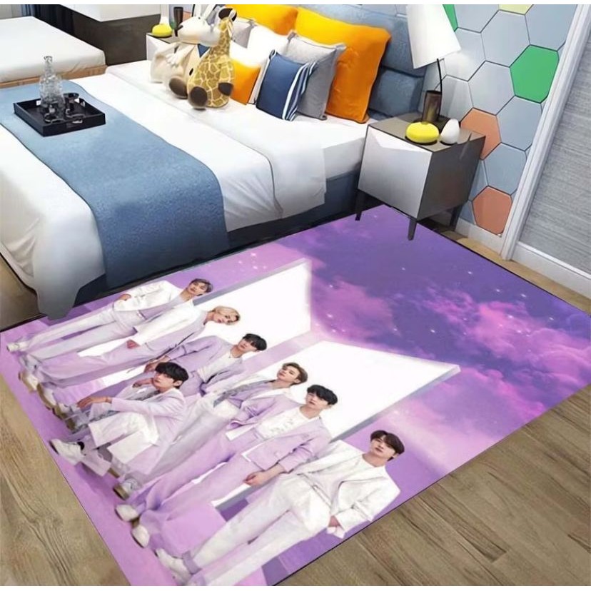 Tapete Retangular BTS Army Fandom 100x140 Antiderrapante Mascotes
