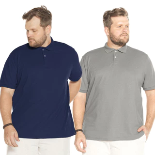 Kit 2 Polos Masculinas Plus Lisas Algodão Manga Curta 505304-K2