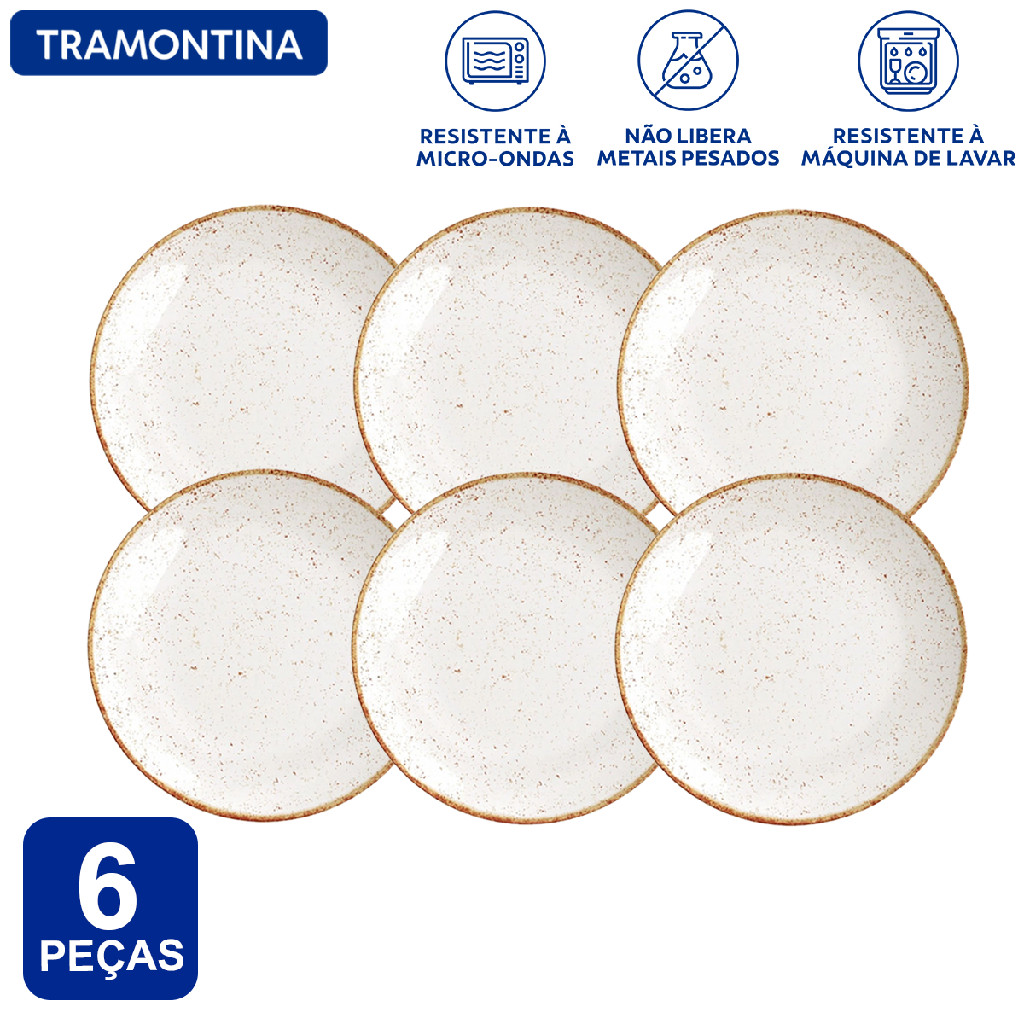Aparelho De Jantar Jogo de Pratos Rasos 28 cm Tramontina Rústico Marrom ...