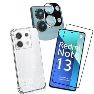 Kit Blindado Redmi Note 13 4G Película Vidro 3D + Capinha Tranpsrante + Proteção Da Lente + Kit Aplicação