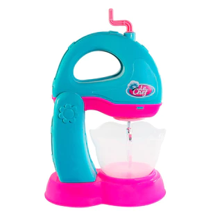 Brinquedo Kit LeChef Batedeira Manivela Acessórios Garfo Colher Rosa Azul p/ Dia das Crianças Aniversário Faz de Conta