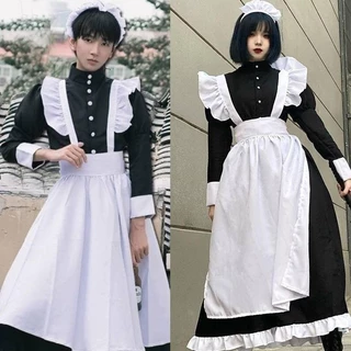 Homens Mulheres Cosplay Desgaste Bonito Lolita Anime Japonesa Maid Loli Preto Vestido Longo Terno OT0C Terno U4DL Traje