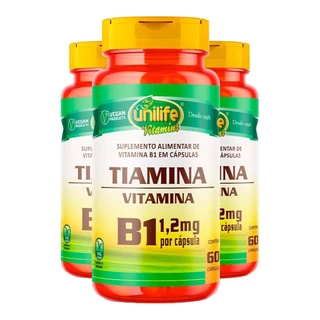 Kit 3x Vitamina B1 Tiamina 500mg Unilife 60 Cápsulas
