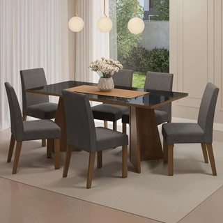 Conjunto Sala de Jantar Mesa Tampo de Vidro 6 Cadeiras Rustic/Preto/Silver Valerie Madesa em Oferta na Shopee