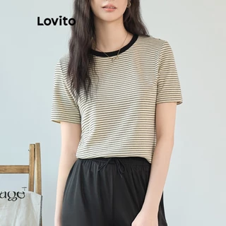 Lovito Camiseta casual listrada colorblock para mulheres L100MD005