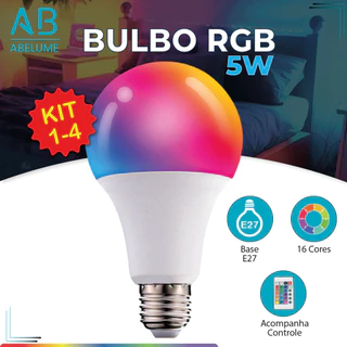 Kit 4 Bulbo LED RGB 5W Colorida c/ Controle de mudar a cor Bivolt 110V-220V