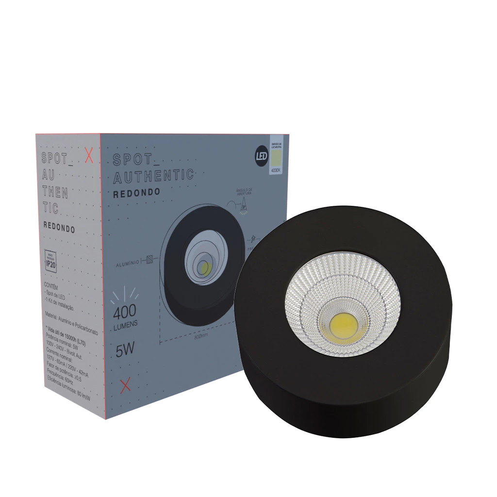 Spot Led Authentic Sob. Redondo 5w 4000k 8cm PF Deluxe