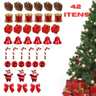 Kit 42 Enfeites Para Árvores De Natal Pequenas Decoração Estrela Bolinha