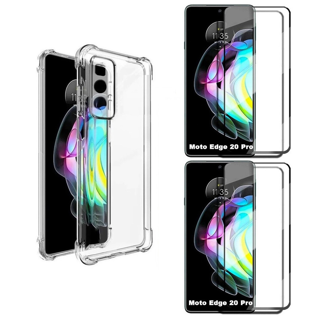 Cover Per Motorola Moto Edge 20 PRO + 2 Vetro Temperato – Custodia Trasparente TPU Con Angoli Rinforzati, Viola/Blu - 4