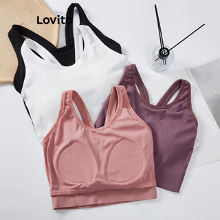 Lovito Esportivo Sutiã Top Feminino Liso com Costas Abertas LNL44040