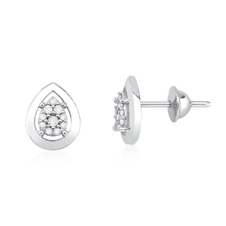 Brinco Gota com Diamantes 0.136CT em Ouro Branco 18k - 750 em Oferta na Shopee