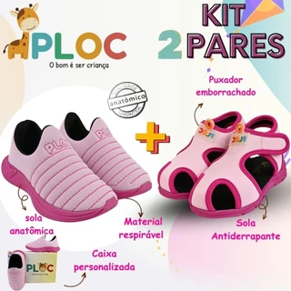 Kit 2 Pares: Calce Fácil Colors Rosa sola Pink  + Papete Menina Ploc Pap01 em Oferta na Shopee