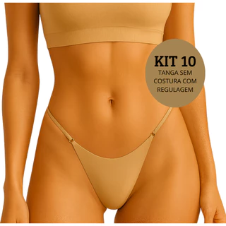 Kit 10 Calcinha Corte A Laser Com Regulagem Tanga Sem Costura Fio Dental Poliamida Não Marca Lingerie