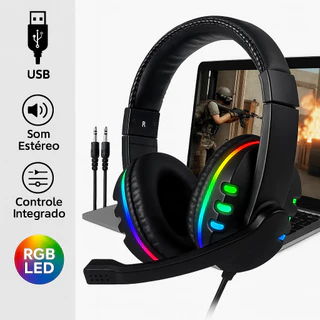 Fone Gamer Led RGB Headset com microfone USB e P2 Para PC Computador Celular Headphone Videogam em Oferta na Shopee