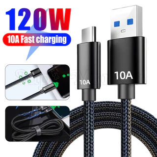 [Featured] Cabo De Carregamento Rápido 10A-Dados Tipo C-Transferência De Alta Velocidade De 120W-Tecido , Arrojado , Fio De Cobre-Linha De Carregador Alimentação Telefônica-Para Android