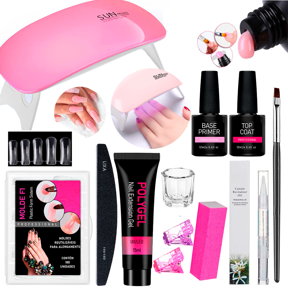 Alongamento Polygel Kit Unhas em Gel Cabine SunMini Molde F1 Caneta ...