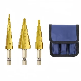3 Peças Broca Escalonada Titânio 3-12 4-12 -20mm Brocas Hexagonais Cônicas Bits Métricos Cônicos