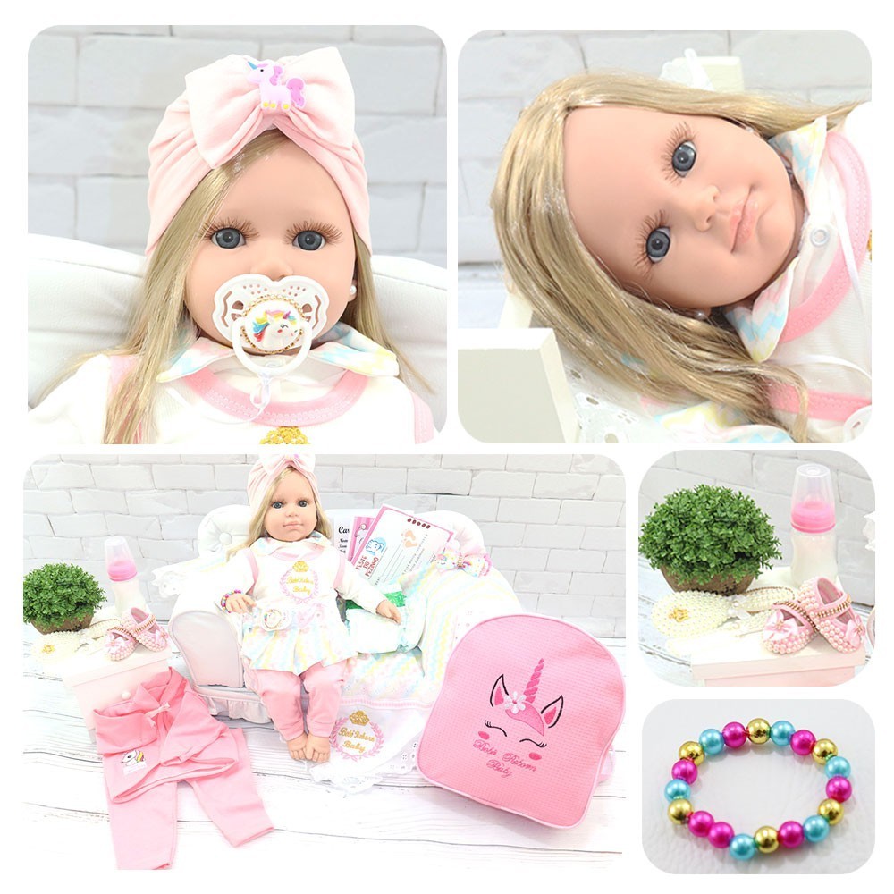 Boneca Bebe Reborn Luxo Rosa com Mochila e Acessorios Shopee Brasil