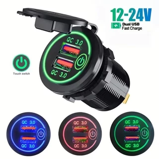 12V/24V Carga Rápida Portas USB Duplas Carregador De Carro Waterpoof Tomada De Alimentação Com Luz LED Para De Motocicleta