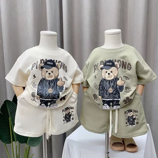 Conjunto De Roupas De Bebê Para Menino Camisetas De Verão Waffle E Calções Fato 2pcs