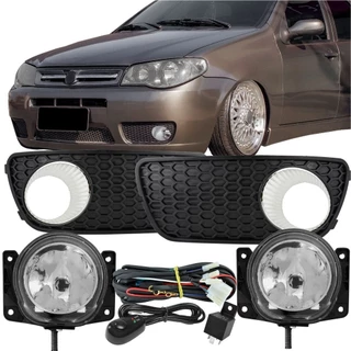 Kit Farol Milha auxiliar Palio Siena G3 03 04 05 2006 2007 2008 2009 Com grade