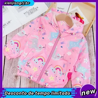 Fofo Arco-Íris Unicórnio Meninas Casaco De Primavera E Capuz De Outono À Prova De Intempéries 2-9 Anos De Idade Roupa De Criança