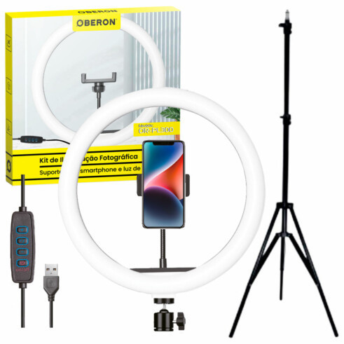 Ring Light para Celular 10 Polegadas LED 20W OBERON Kit com Tripe 2 ...