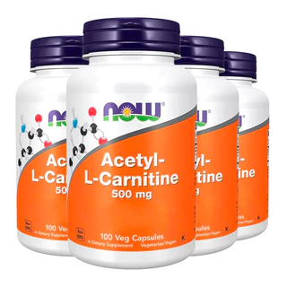 Kit 4x Acetil L-Carnitina 500mg Now Foods 100 VegCaps /Made in Usa