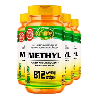 Kit 4x Vitamina B12 350mg Unilife Methyl 60 Cápsulas